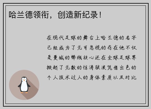 哈兰德领衔，创造新纪录！